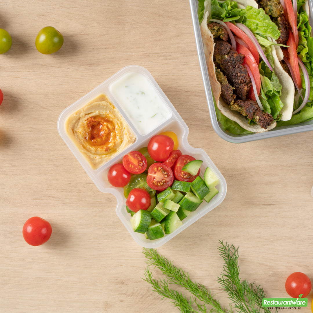 Wholesale Restaurantware Futura 10 oz White Plastic 3-Compartment Insert Tray - Fits 32 and 37 oz Containers, Microwavable- Bulk