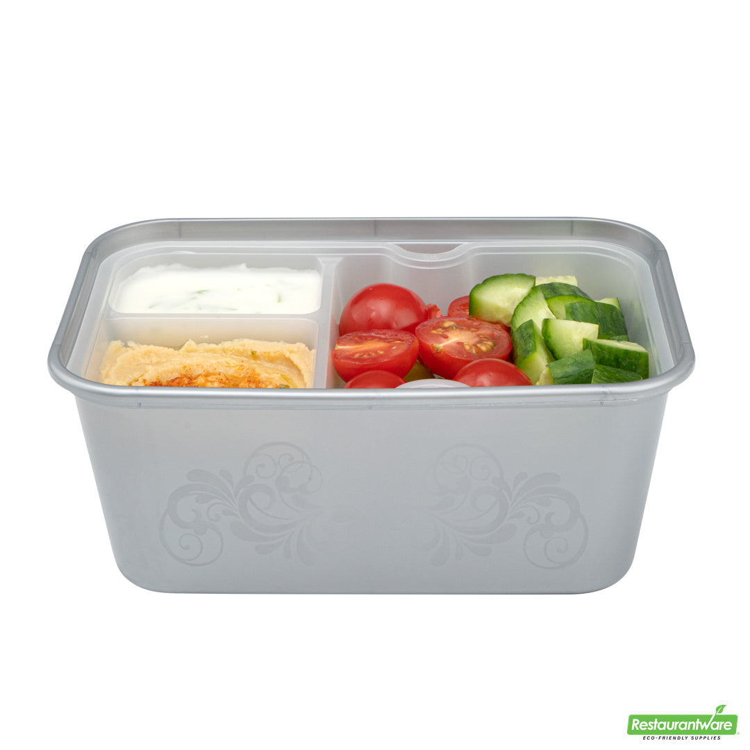 Wholesale Restaurantware Futura 10 oz White Plastic 3-Compartment Insert Tray - Fits 32 and 37 oz Containers, Microwavable- Bulk
