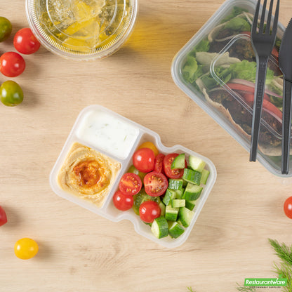 Wholesale Restaurantware Futura 10 oz White Plastic 3-Compartment Insert Tray - Fits 32 and 37 oz Containers, Microwavable- Bulk