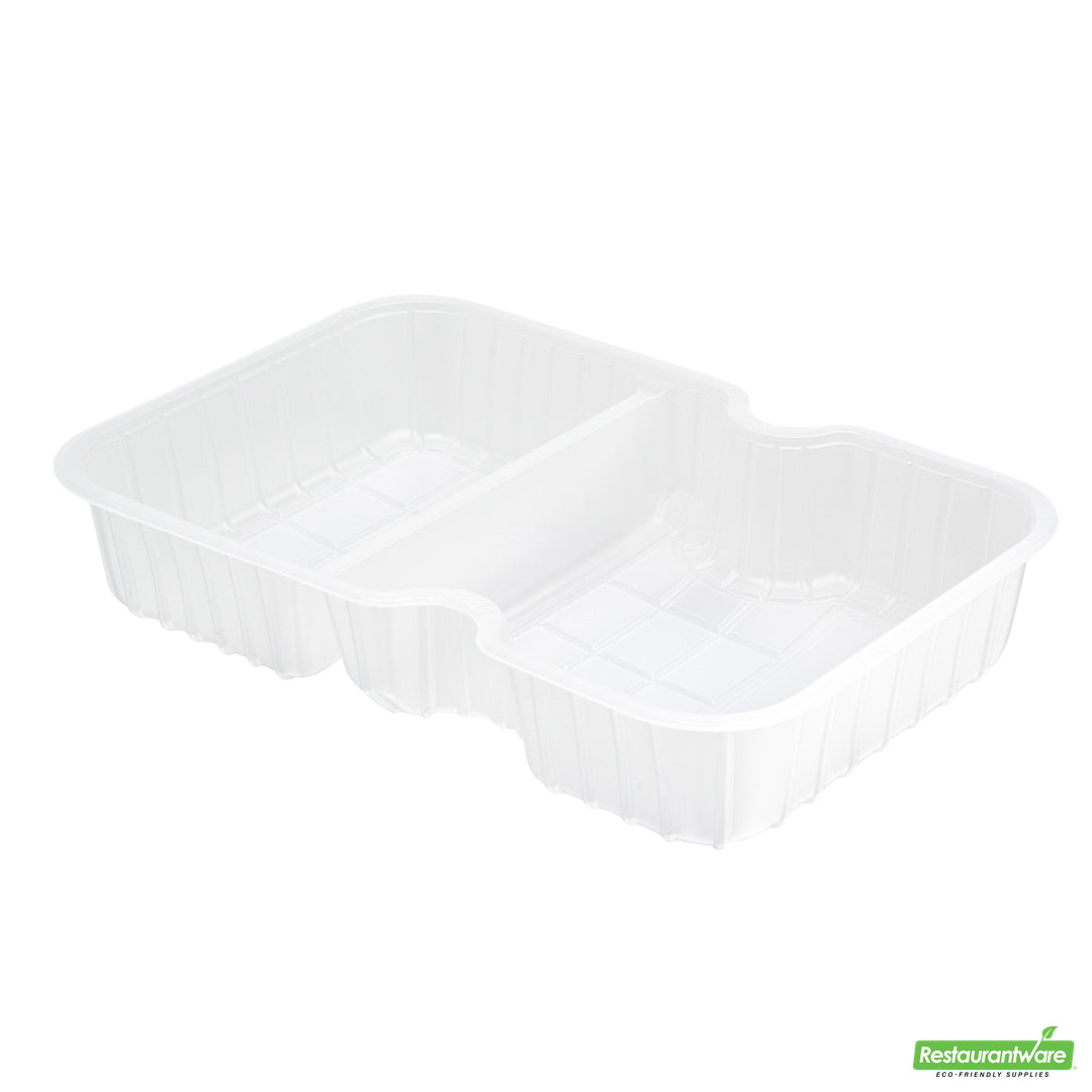 Wholesale Restaurantware Futura 10 oz White Plastic Wide 2-Compartment Insert Tray - Fits 32 and 37 oz Containers, Microwavable- Bulk