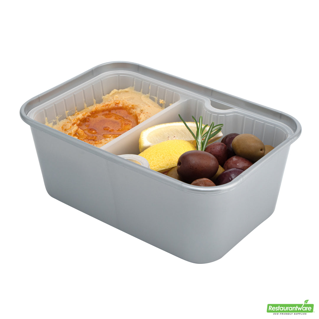 Wholesale Restaurantware Futura 10 oz White Plastic Wide 2-Compartment Insert Tray - Fits 32 and 37 oz Containers, Microwavable- Bulk