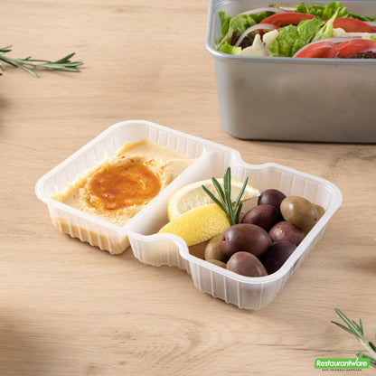 Wholesale Restaurantware Futura 10 oz White Plastic Wide 2-Compartment Insert Tray - Fits 32 and 37 oz Containers, Microwavable- Bulk