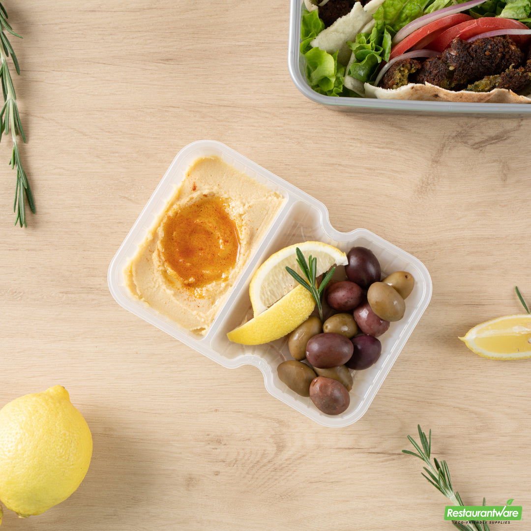 Wholesale Restaurantware Futura 10 oz White Plastic Wide 2-Compartment Insert Tray - Fits 32 and 37 oz Containers, Microwavable- Bulk