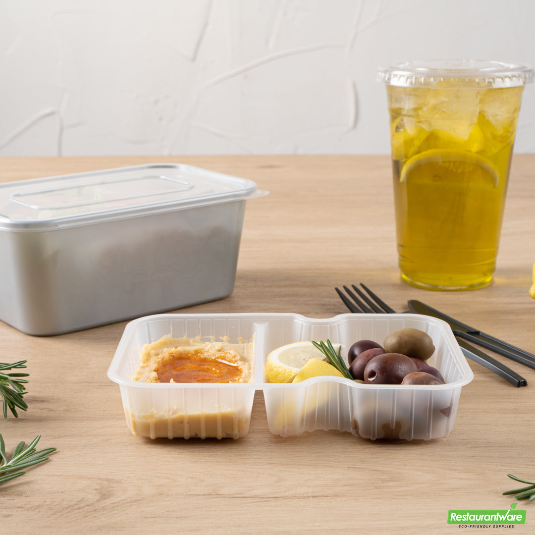 Wholesale Restaurantware Futura 10 oz White Plastic Wide 2-Compartment Insert Tray - Fits 32 and 37 oz Containers, Microwavable- Bulk