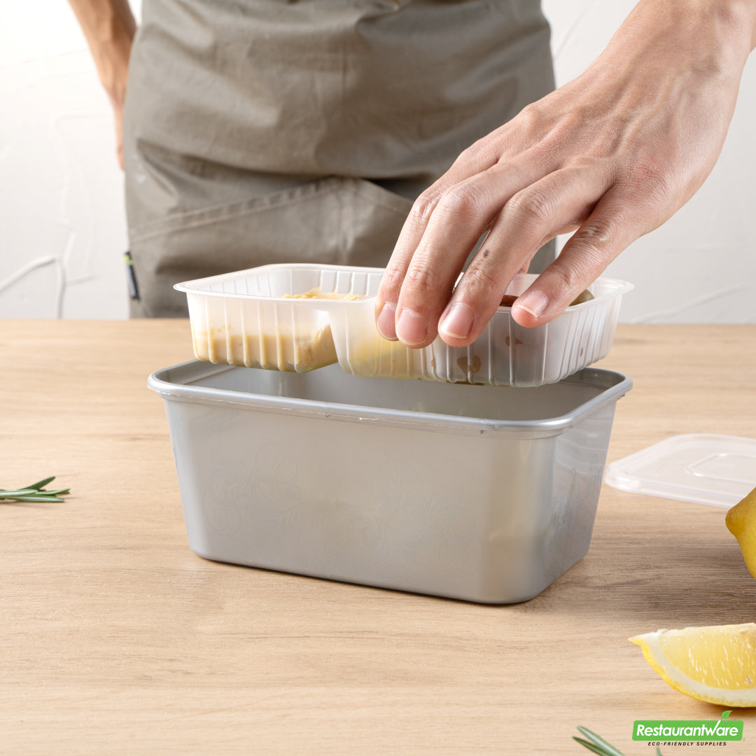 Wholesale Restaurantware Futura 10 oz White Plastic Wide 2-Compartment Insert Tray - Fits 32 and 37 oz Containers, Microwavable- Bulk