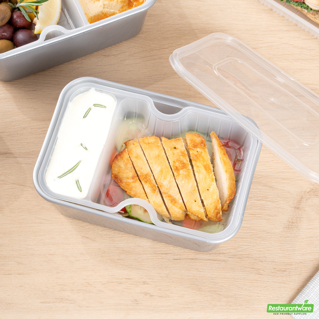 Wholesale Restaurantware Futura 10 oz White Plastic Narrow 2-Compartment Insert Tray - Fits 32 and 37 oz Containers, Microwavable- Bulk
