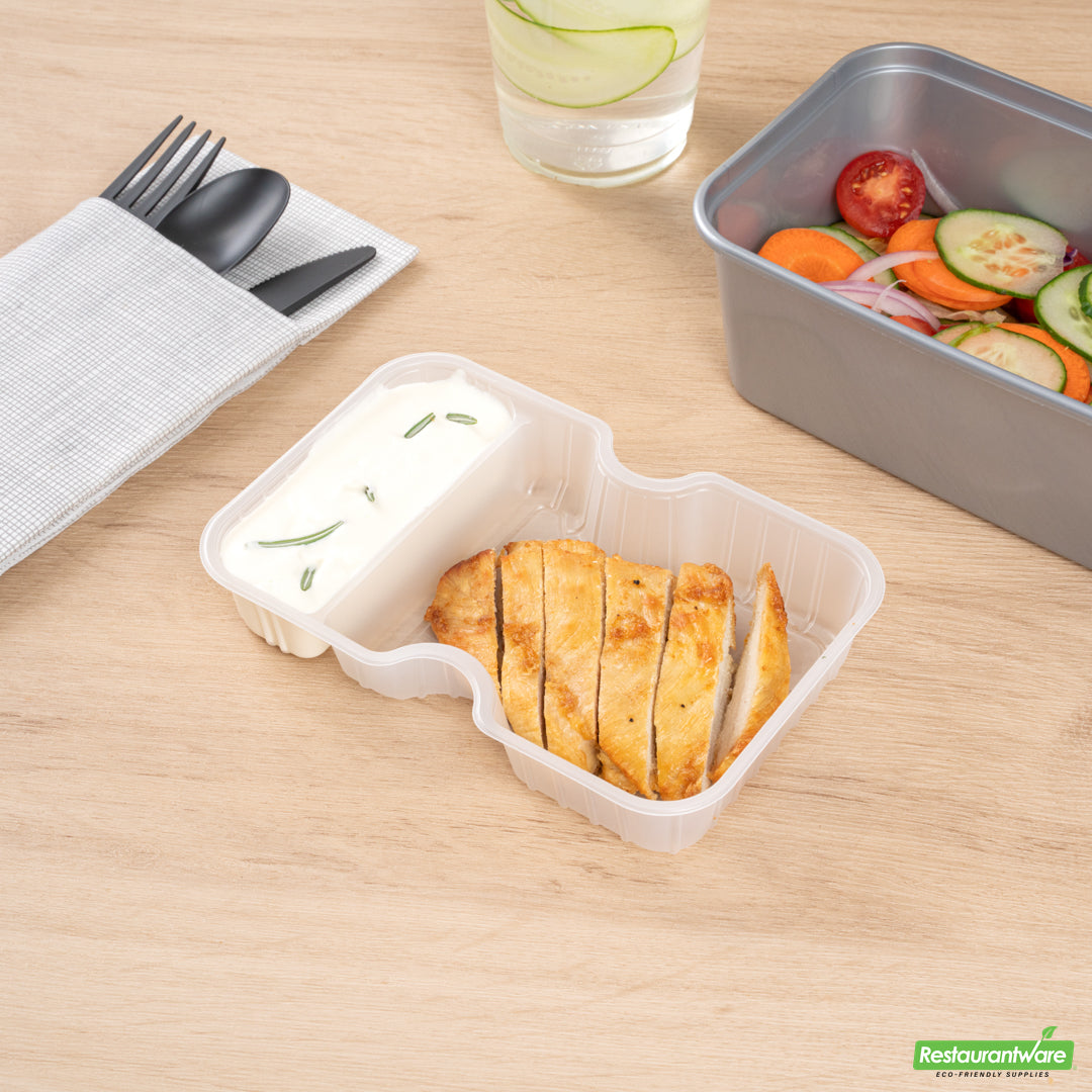 Wholesale Restaurantware Futura 10 oz White Plastic Narrow 2-Compartment Insert Tray - Fits 32 and 37 oz Containers, Microwavable- Bulk