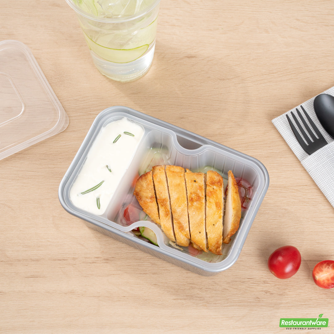 Wholesale Restaurantware Futura 10 oz White Plastic Narrow 2-Compartment Insert Tray - Fits 32 and 37 oz Containers, Microwavable- Bulk