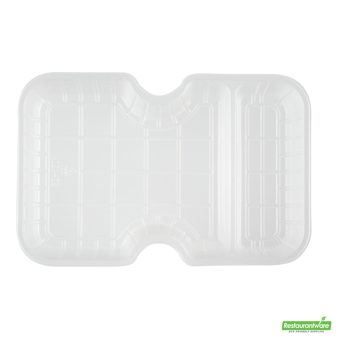Wholesale Restaurantware Futura 10 oz White Plastic Narrow 2-Compartment Insert Tray - Fits 32 and 37 oz Containers, Microwavable- Bulk