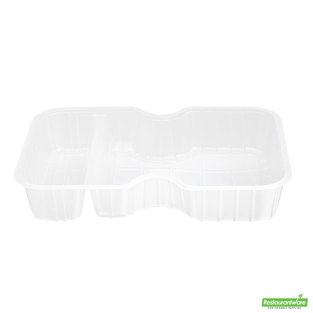 Wholesale Restaurantware Futura 10 oz White Plastic Narrow 2-Compartment Insert Tray - Fits 32 and 37 oz Containers, Microwavable- Bulk