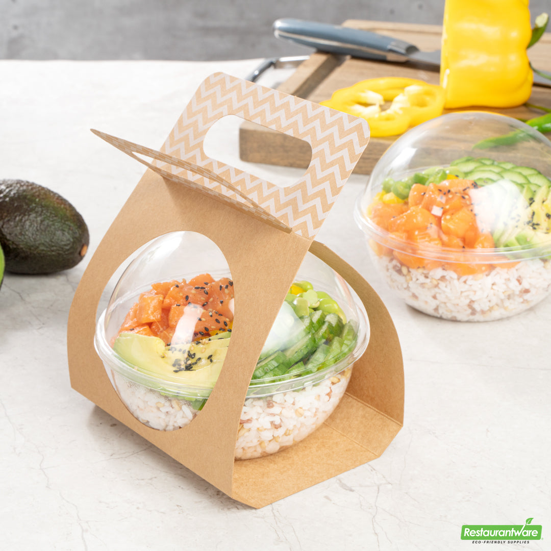 Wholesale Restaurantware Thermo Tek Kraft Paper Sphere Salad Container Carrier - Fits 21 oz- Bulk