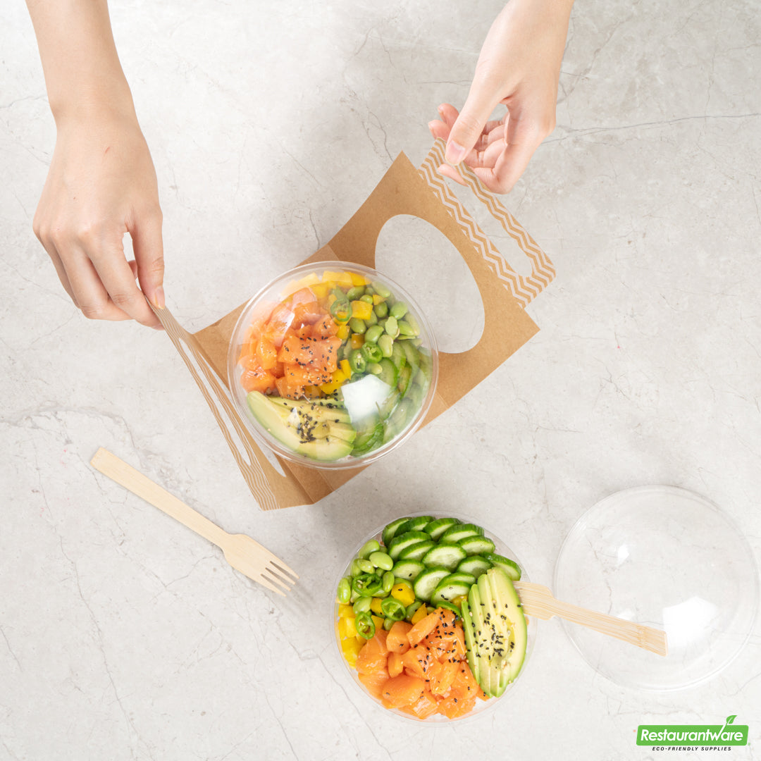 Wholesale Restaurantware Thermo Tek Kraft Paper Sphere Salad Container Carrier - Fits 21 oz- Bulk
