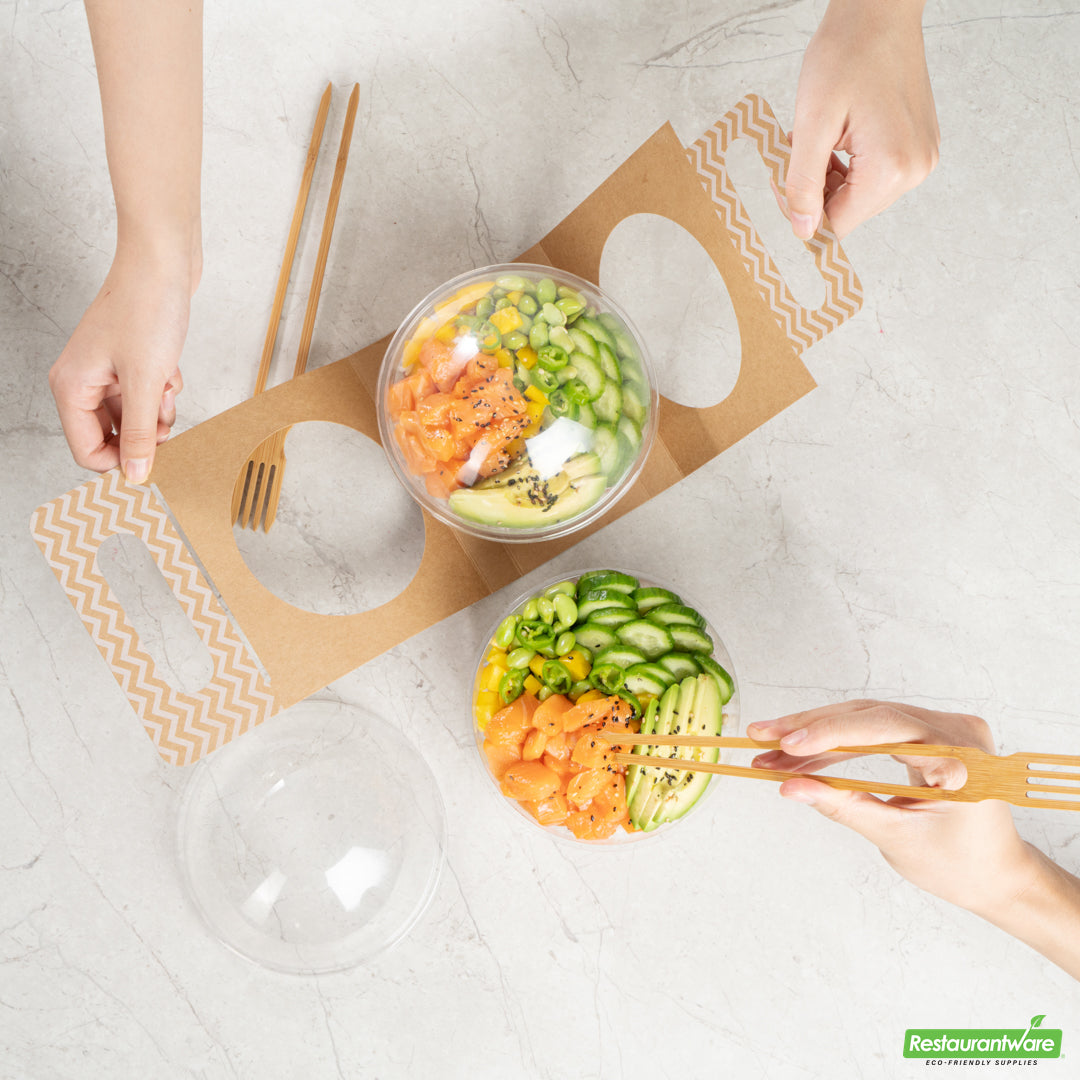 Wholesale Restaurantware Thermo Tek Kraft Paper Sphere Salad Container Carrier - Fits 21 oz- Bulk