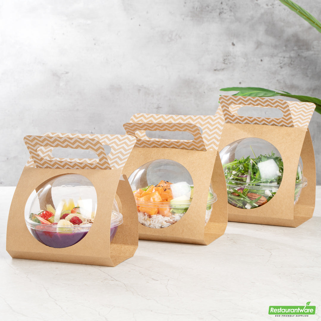 Wholesale Restaurantware Thermo Tek Kraft Paper Sphere Salad Container Carrier - Fits 21 oz- Bulk