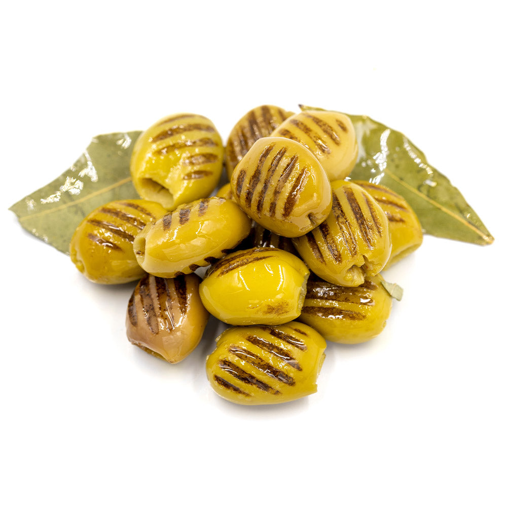 Wholesale BelAria Grilled & Marinated Pitted Green Olives in Oil 19lb- Bulk