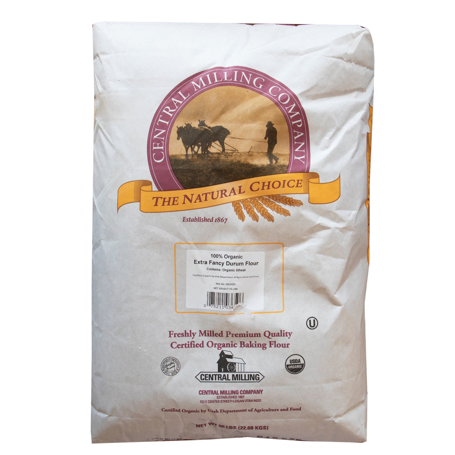 Wholesale Central Milling Organic Durum Flour 50lb- Bulk