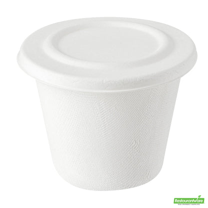 Wholesale Restaurantware Pulp Safe No PFAS Added Round White Sugarcane / Bagasse Lid - Home Compostable, Fits 15 oz Soup Cup- Bulk