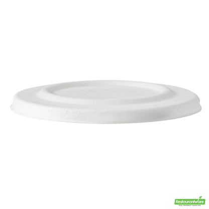 Wholesale Restaurantware Pulp Safe No PFAS Added Round White Sugarcane / Bagasse Lid - Home Compostable, Fits 15 oz Soup Cup- Bulk