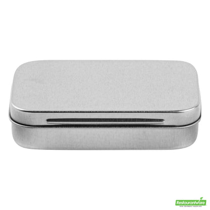 Wholesale Restaurantware RW Base 4 oz Rectangle Silver Tin Container - with Hinged Lid- Bulk