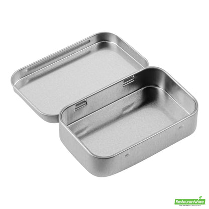 Wholesale Restaurantware RW Base 4 oz Rectangle Silver Tin Container - with Hinged Lid- Bulk