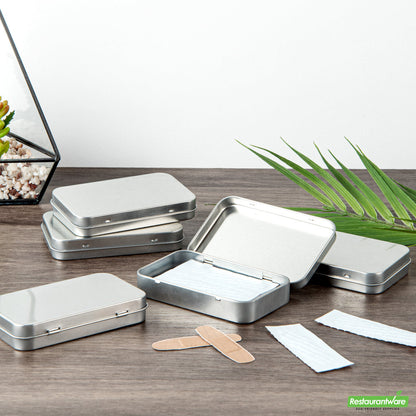 Wholesale Restaurantware RW Base 6 oz Rectangle Silver Tin Container - with Hinged Lid- Bulk