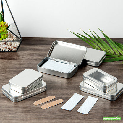 Wholesale Restaurantware RW Base 6 oz Rectangle Silver Tin Container - with Hinged Lid- Bulk