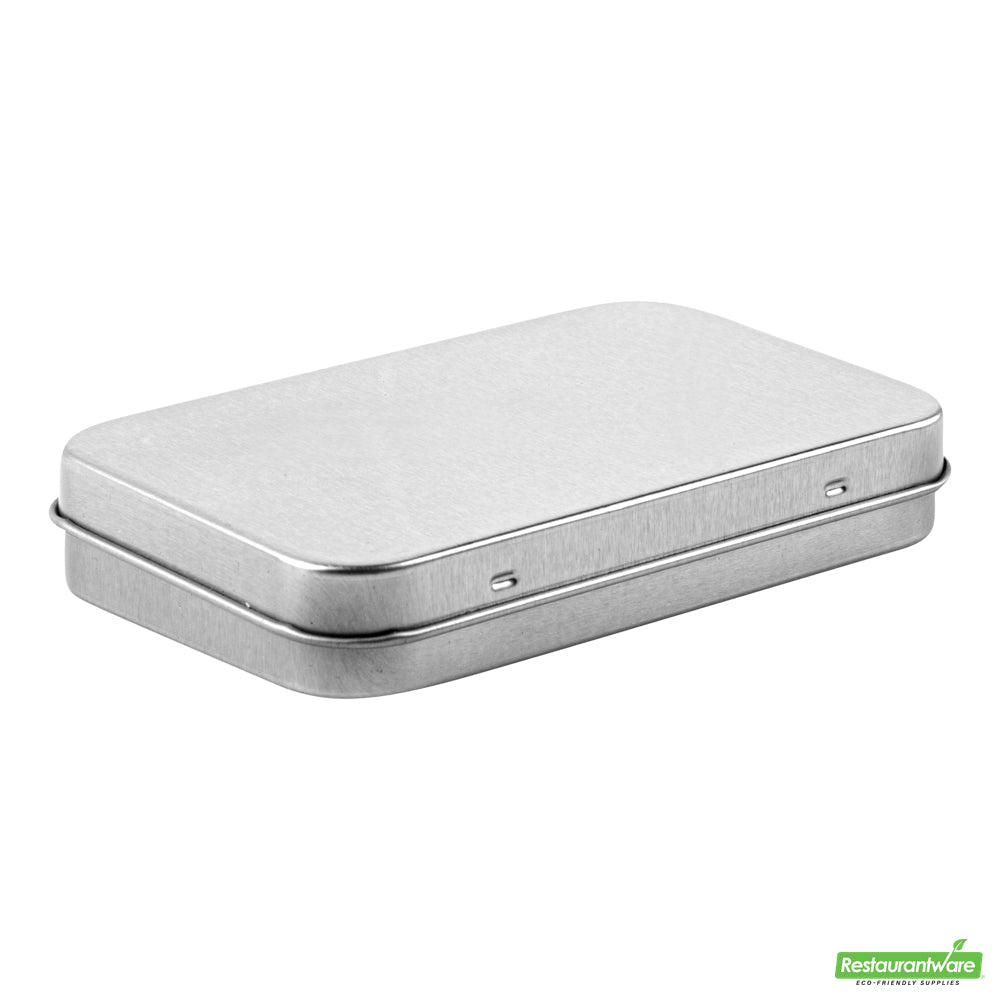 Wholesale Restaurantware RW Base 6 oz Rectangle Silver Tin Container - with Hinged Lid- Bulk