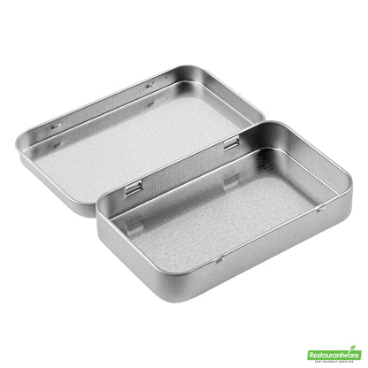 Wholesale Restaurantware RW Base 6 oz Rectangle Silver Tin Container - with Hinged Lid- Bulk