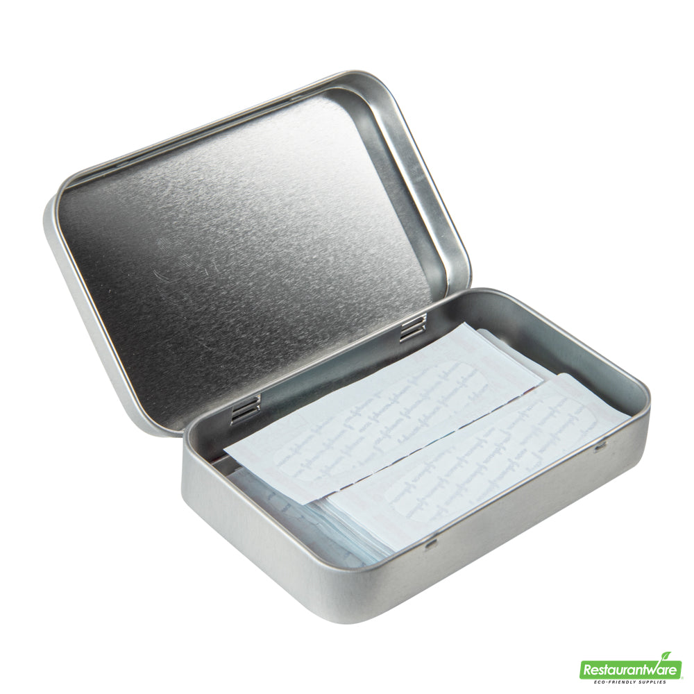 Wholesale Restaurantware RW Base 6 oz Rectangle Silver Tin Container - with Hinged Lid- Bulk