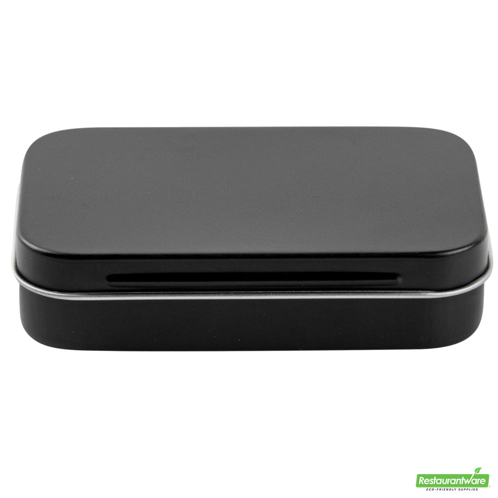 Wholesale Restaurantware RW Base 4 oz Rectangle Black Tin Container - with Hinged Lid- Bulk