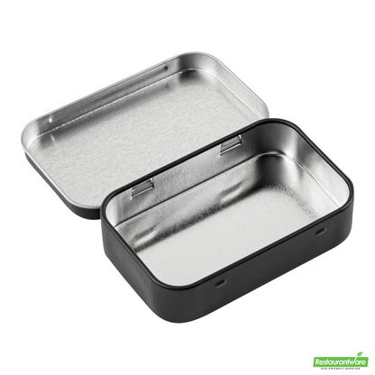 Wholesale Restaurantware RW Base 4 oz Rectangle Black Tin Container - with Hinged Lid- Bulk