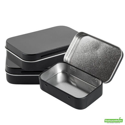 Wholesale Restaurantware RW Base 4 oz Rectangle Black Tin Container - with Hinged Lid- Bulk