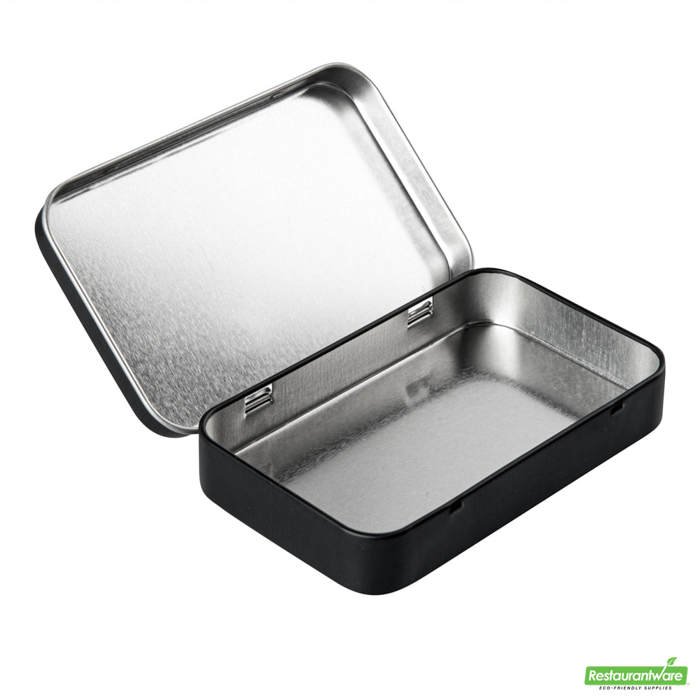 Wholesale Restaurantware RW Base 6 oz Rectangle Black Tin Container - with Hinged Lid- Bulk
