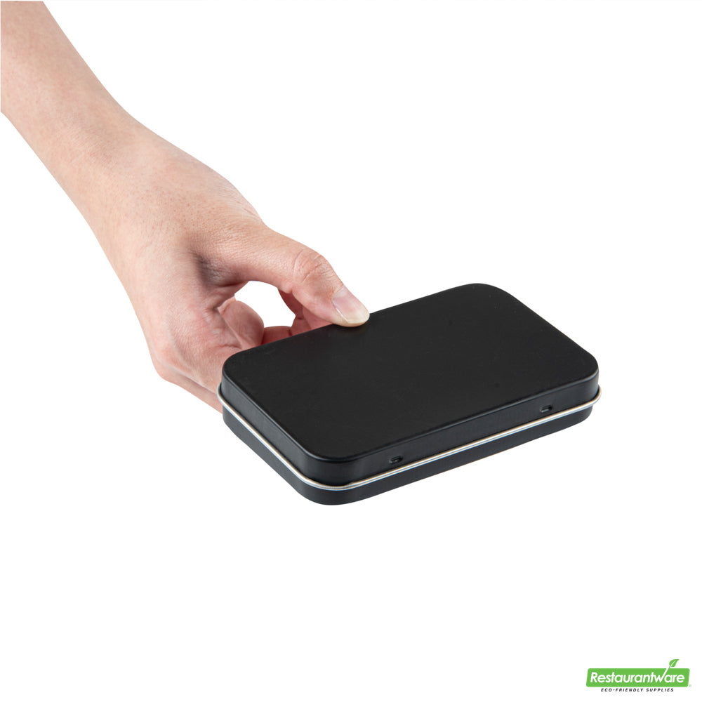 Wholesale Restaurantware RW Base 6 oz Rectangle Black Tin Container - with Hinged Lid- Bulk