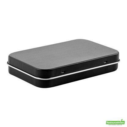 Wholesale Restaurantware RW Base 6 oz Rectangle Black Tin Container - with Hinged Lid- Bulk