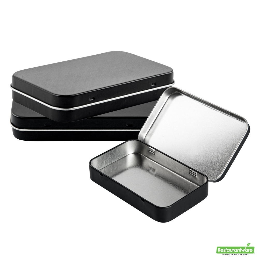 Wholesale Restaurantware RW Base 6 oz Rectangle Black Tin Container - with Hinged Lid- Bulk