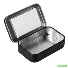 Wholesale Restaurantware RW Base 4 oz Rectangle Black Tin Container - with Window Lid- Bulk