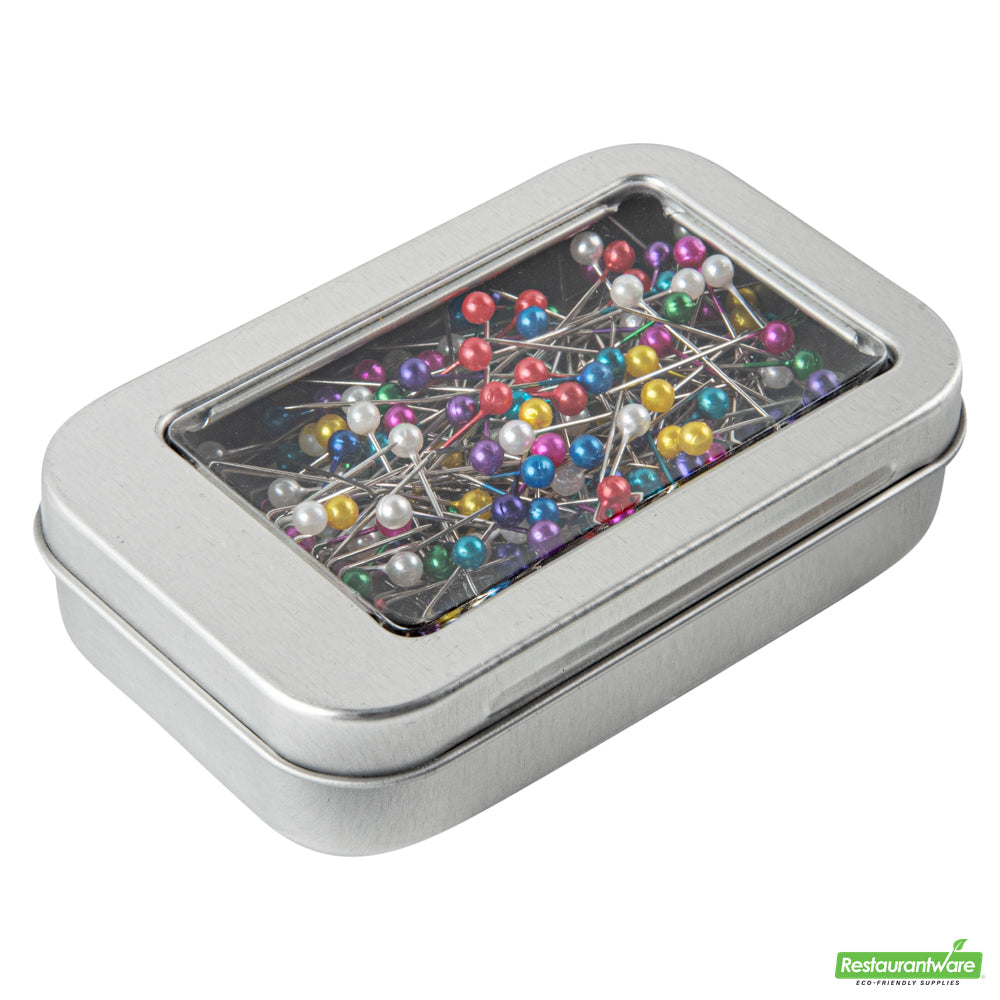 Wholesale Restaurantware RW Base 4 oz Rectangle Silver Tin Container - with Window Lid- Bulk