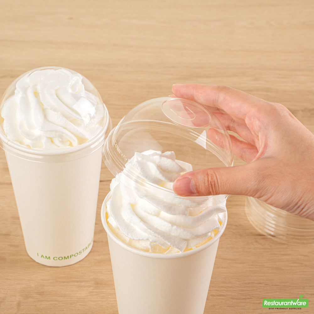 Wholesale Restaurantware Sustain Clear Pla Plastic Cold Cup Dome Lid - Fits 9, 12, 16, 20 and 22 Oz, Compostable- Bulk