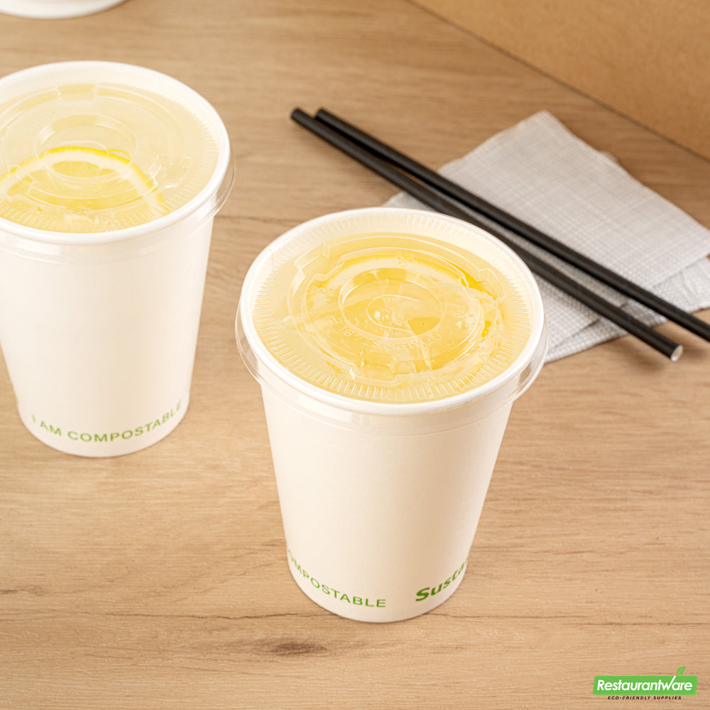Wholesale Restaurantware Sustain Clear Pla Plastic Cold Cup Flat Lid - Fits 9, 12, 16, 20 and 22 Oz, Compostable- Bulk