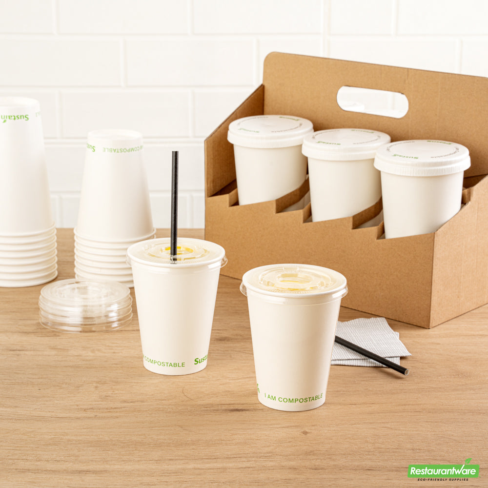 Wholesale Restaurantware Sustain Clear Pla Plastic Cold Cup Flat Lid - Fits 9, 12, 16, 20 and 22 Oz, Compostable- Bulk