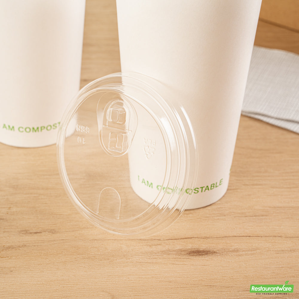 Wholesale Restaurantware Sustain Clear Pla Plastic Straw or Sip Cold Cup Lid - Fits 9, 12, 16, 20 and 22 Oz, Compostable- Bulk