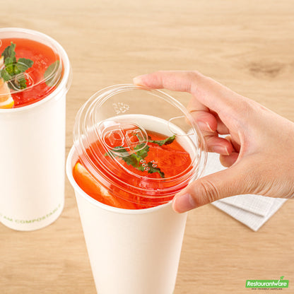 Wholesale Restaurantware Sustain Clear Pla Plastic Straw or Sip Cold Cup Lid - Fits 9, 12, 16, 20 and 22 Oz, Compostable- Bulk