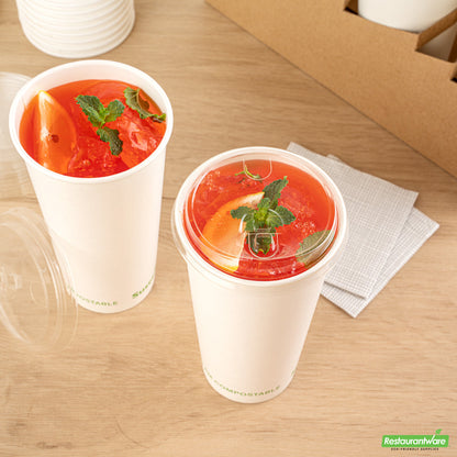 Wholesale Restaurantware Sustain Clear Pla Plastic Straw or Sip Cold Cup Lid - Fits 9, 12, 16, 20 and 22 Oz, Compostable- Bulk