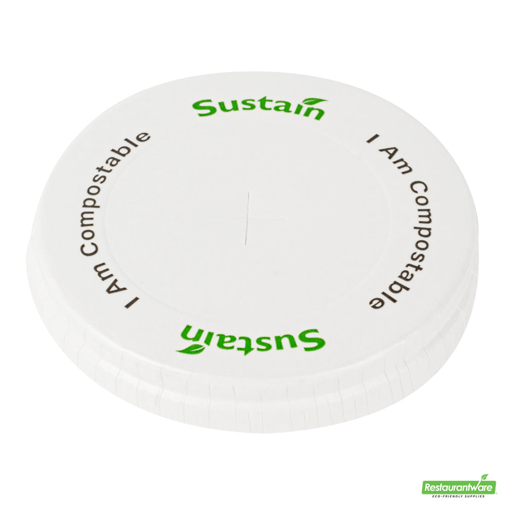 Wholesale Restaurantware Sustain White Paper Cold Cup Flat Lid - Fits 9, 12, 16, 20 and 22 oz, PLA Lining, Compostable- Bulk