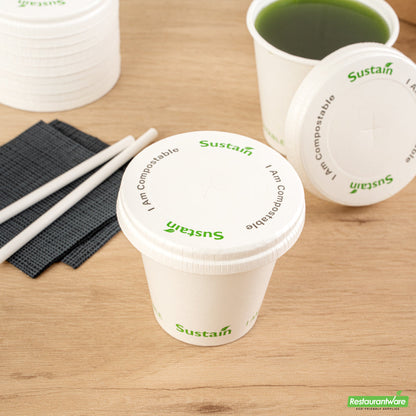 Wholesale Restaurantware Sustain White Paper Cold Cup Flat Lid - Fits 9, 12, 16, 20 and 22 oz, PLA Lining, Compostable- Bulk