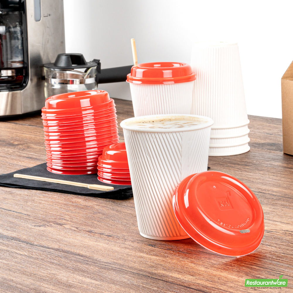 Wholesale Restaurantware Restpresso Glossy Red Plastic Coffee Cup Lid - Fits 8, 12, 16 and 20 oz- Bulk