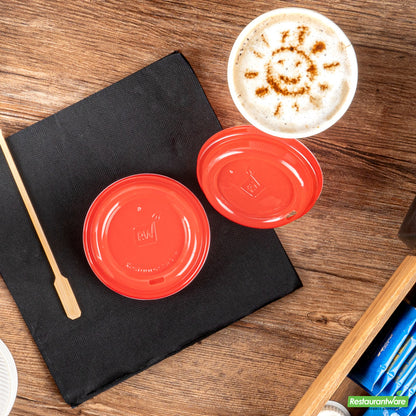 Wholesale Restaurantware Restpresso Glossy Red Plastic Coffee Cup Lid - Fits 8, 12, 16 and 20 oz- Bulk
