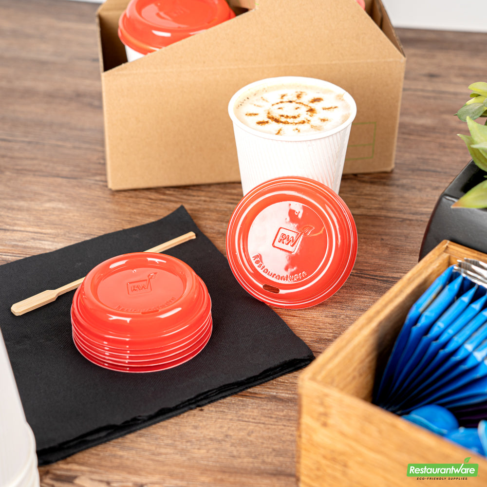 Wholesale Restaurantware Restpresso Glossy Red Plastic Coffee Cup Lid - Fits 8, 12, 16 and 20 oz- Bulk