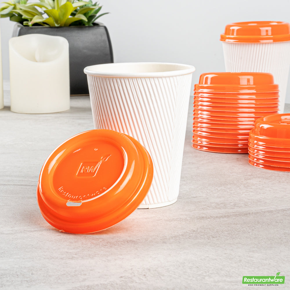 Wholesale Restaurantware Restpresso Glossy Tangerine Orange Plastic Coffee Cup Lid - Fits 8, 12, 16 and 20 oz- Bulk